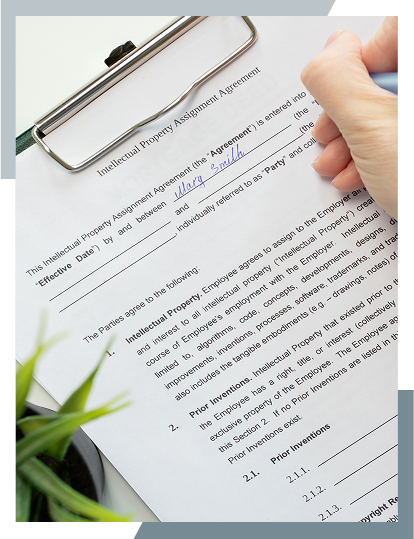 Trademark application form on a clipboard