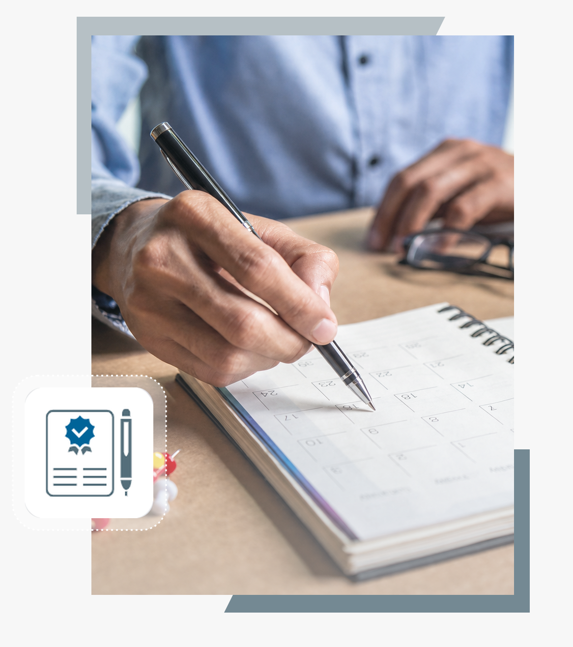 Professional reviewing a patent registration timeline document