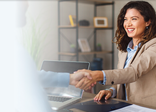 Client shaking hands with an IP consultant in an office